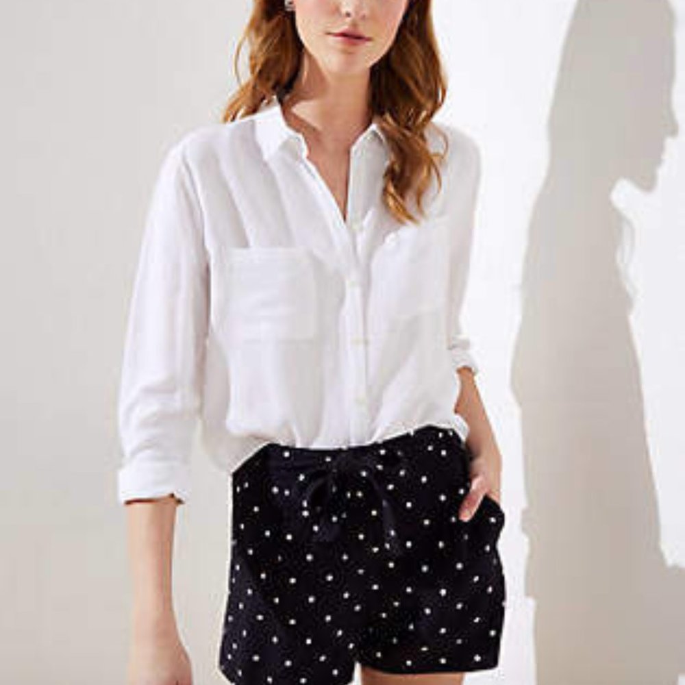 Loft Dotted Crepe Tie Waist Casual Shorts - Picture 2 of 9